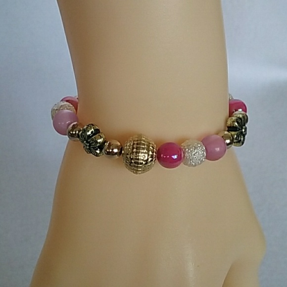 Occasion Creations Co Jewelry - Pink and purple floral beaded stretch bracelet